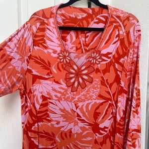 Soft Surroundings Coral Beaded Floral Tunic Top